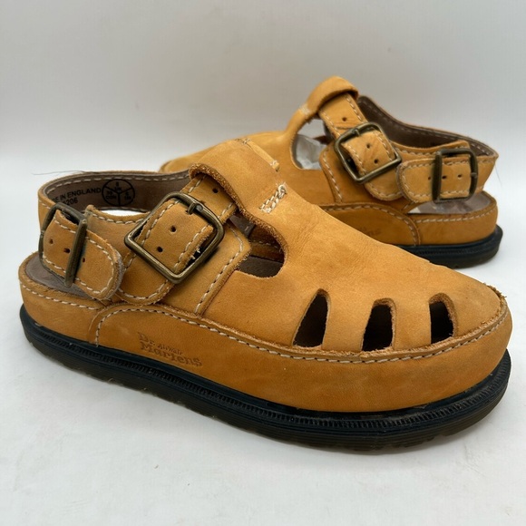 VINTAGE Dr Martens Suede Leather camel Tan  Fisherman Sandal Made ENGLAND 7 - Picture 4 of 12